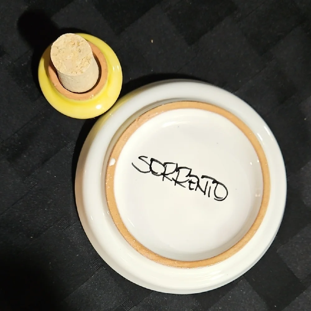 VTG Sorrento Italy Hand-Painted Ceramic Wine Coaster & Stopper Set of 2